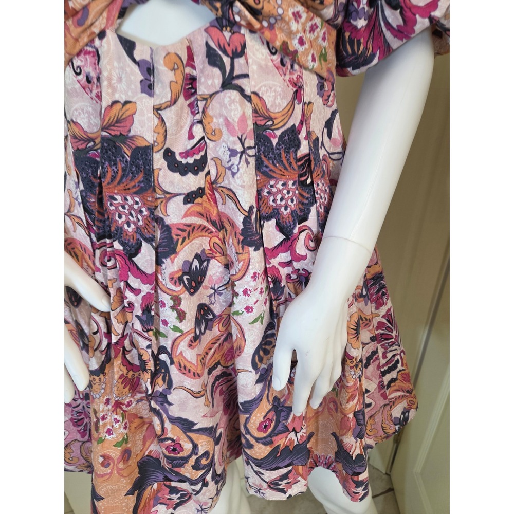 House of Harlow 1960 Pink Paisley Linen Blend Cutout Puff Sleeve Mini Dress 6 - Picture 4 of 14